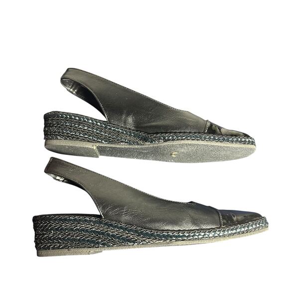 Andre Assous Black Leather Slingback Espadrille Wedge Sandals Size 8M - Picture 10 of 11
